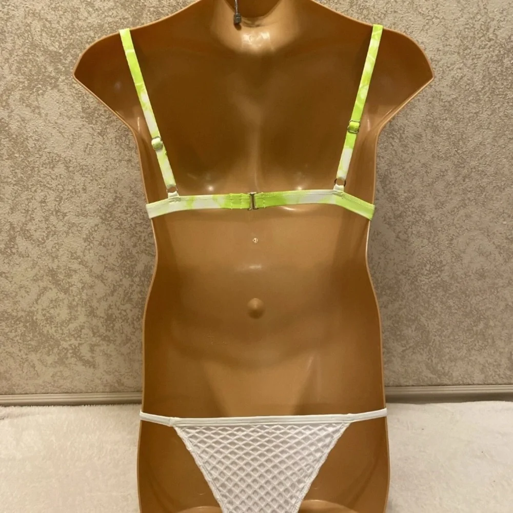 Tie Dye White and Neon Lime Green Bikini Set